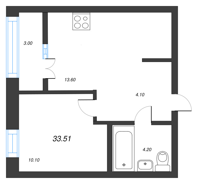 1 ккв 33,5 м²