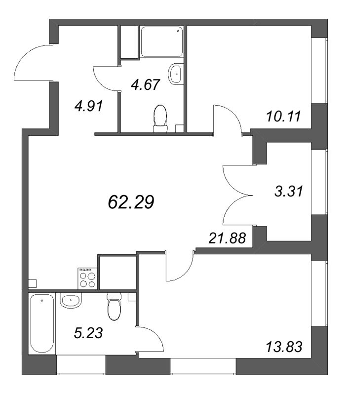 3 ккв (Евро) 62,3 м²