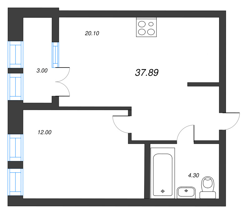 2 ккв (Евро) 37,9 м²