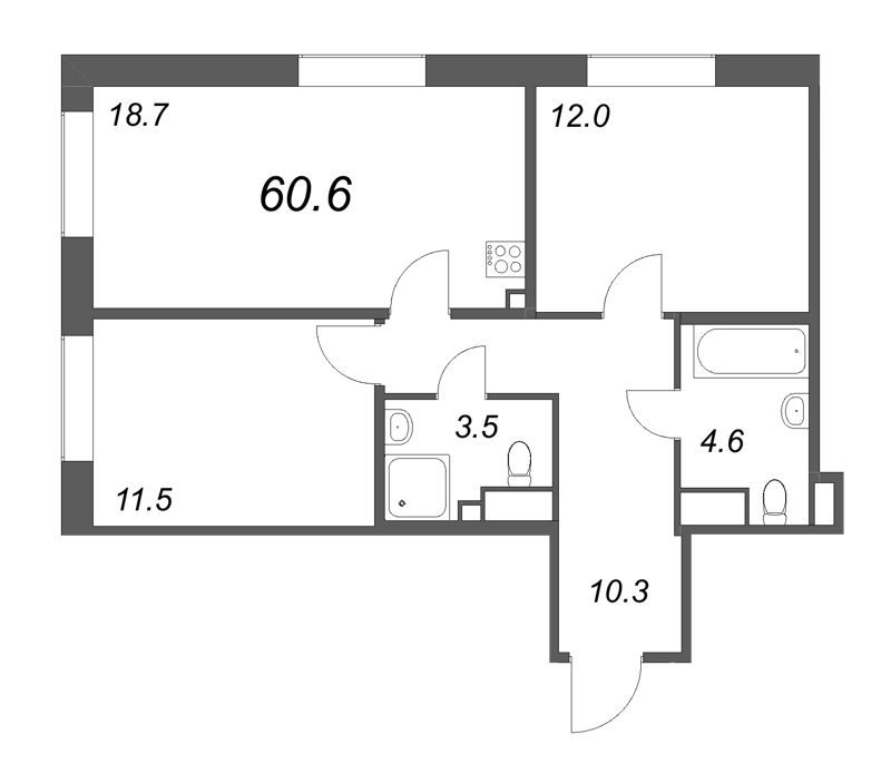 3 ккв (Евро) 60,6 м²