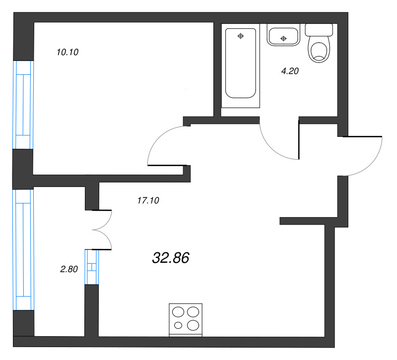 1 ккв 32,9 м²