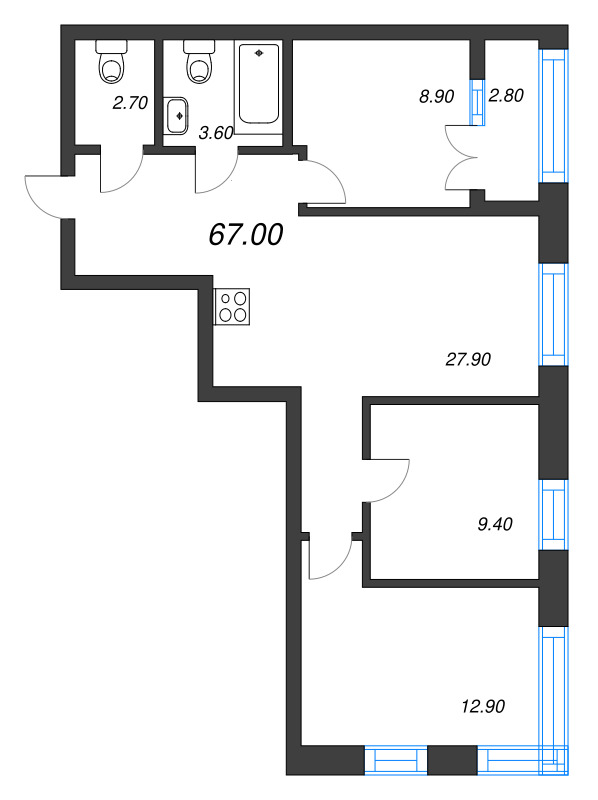 4 ккв (Евро) 67 м²