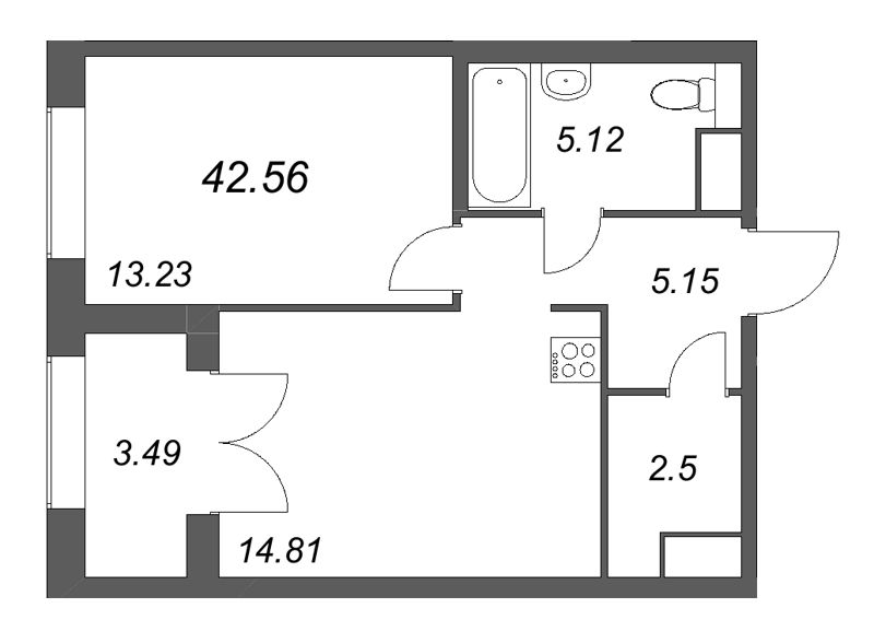 1 ккв 42,6 м²
