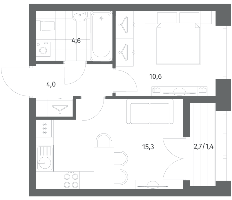2 ккв (Евро) 35,9 м²