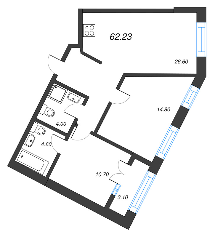 3 ккв (Евро) 62,2 м²