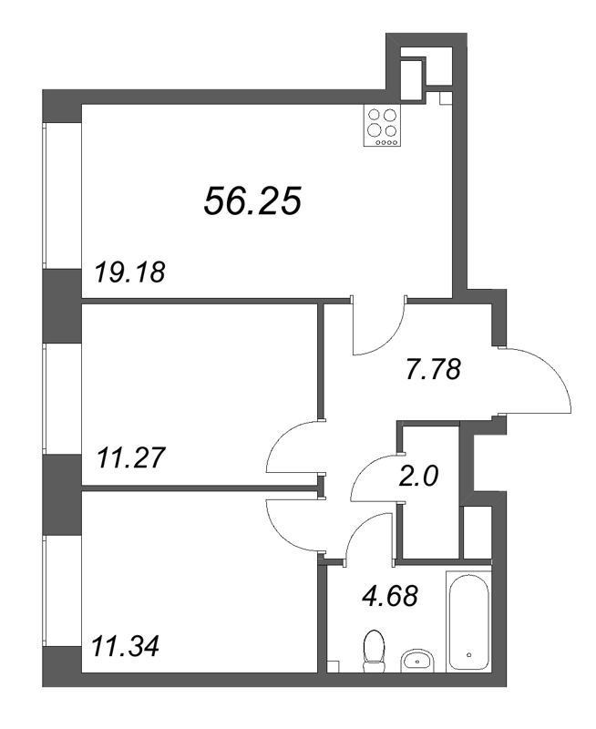3 ккв (Евро) 56,3 м²