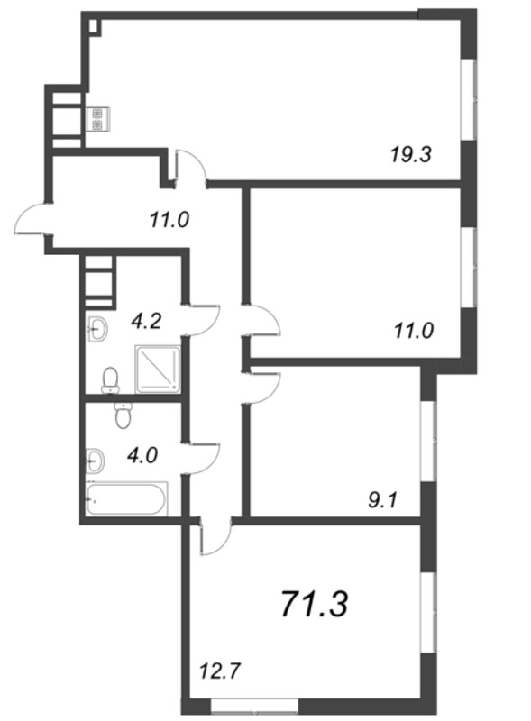 4 ккв (Евро) 71,3 м²