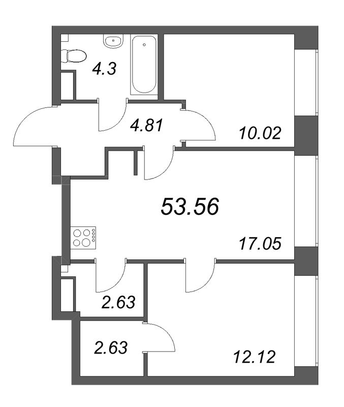 3 ккв (Евро) 53,6 м²