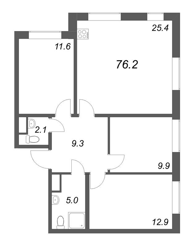 4 ккв (Евро) 76,2 м²