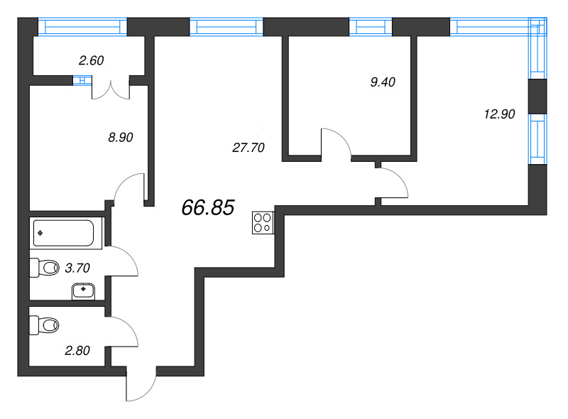4 ккв (Евро) 66,9 м²