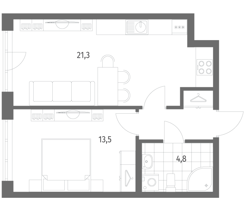 1 ккв 43,4 м²