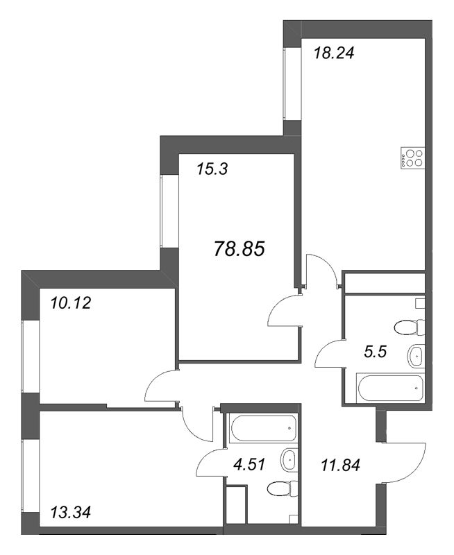 4 ккв (Евро) 78,9 м²