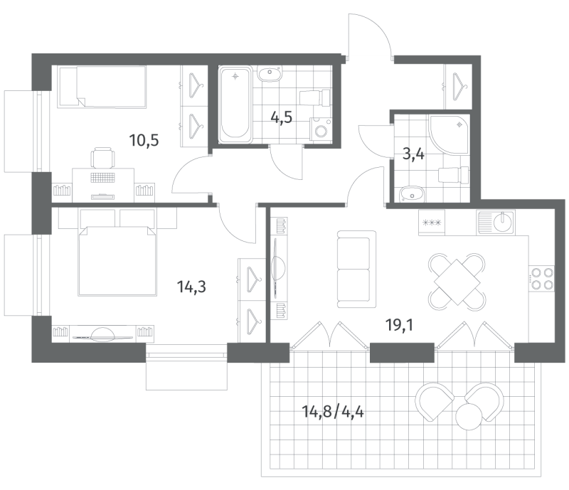 3 ккв (Евро) 64,8 м²