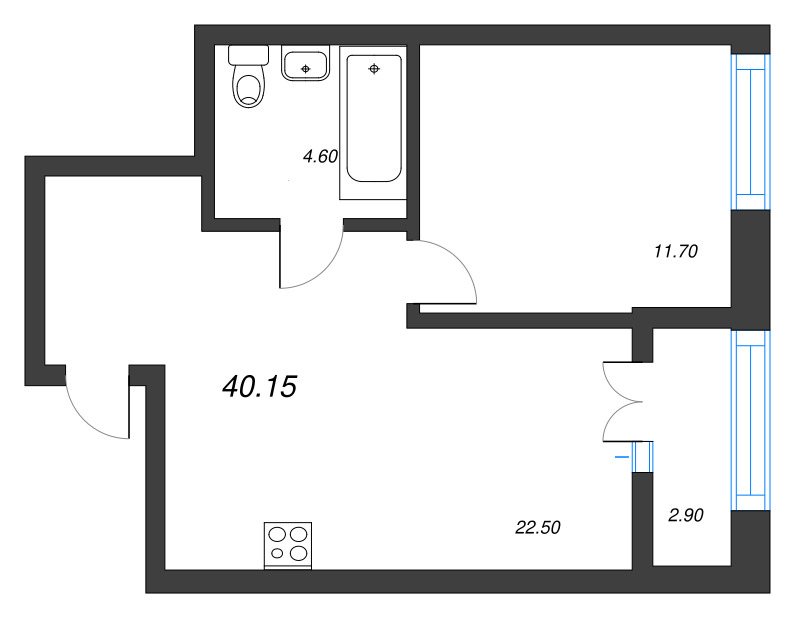 2 ккв (Евро) 40,2 м²