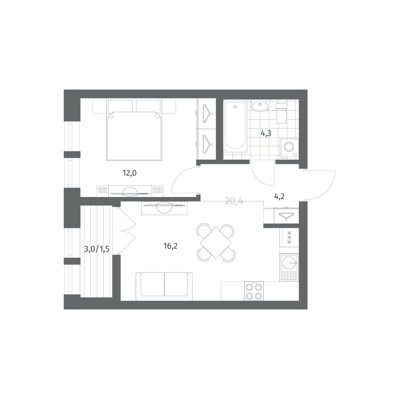 2 ккв (Евро) 38,2 м²