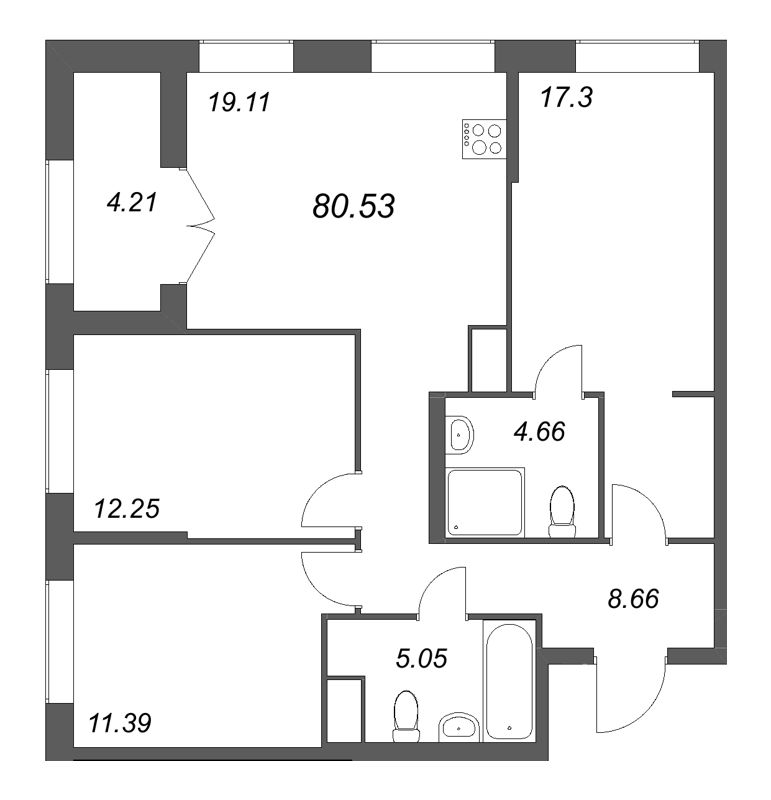 4 ккв (Евро) 80,5 м²