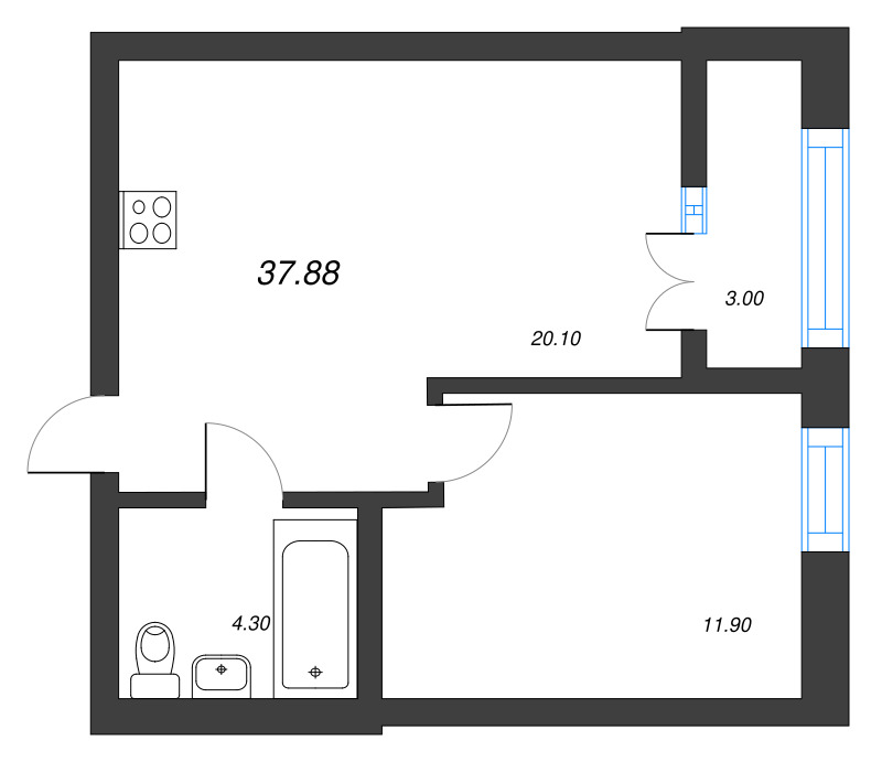 2 ккв (Евро) 37,9 м²