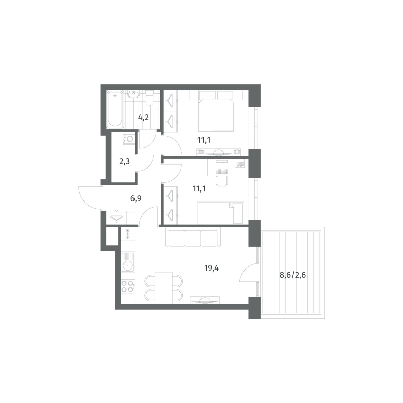 3 ккв (Евро) 57,5 м²