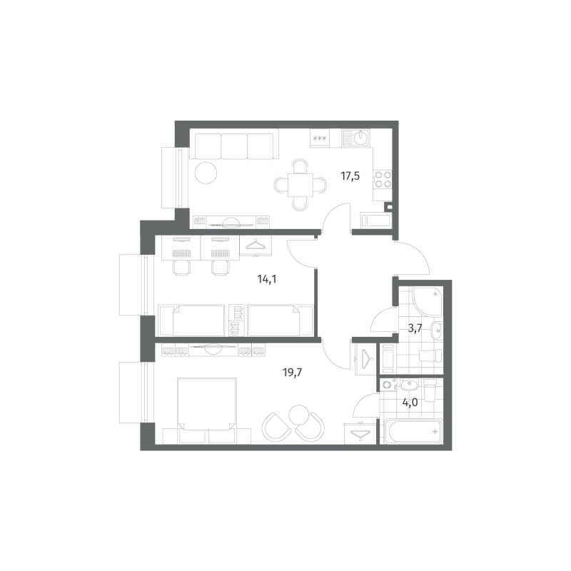 3 ккв (Евро) 65,8 м²