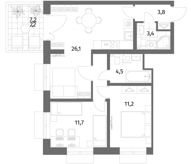 3 ккв (Евро) 66,2 м²