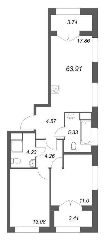 3 ккв (Евро) 63,9 м²