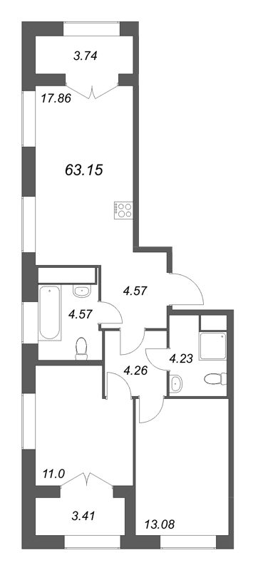 3 ккв (Евро) 63,2 м²