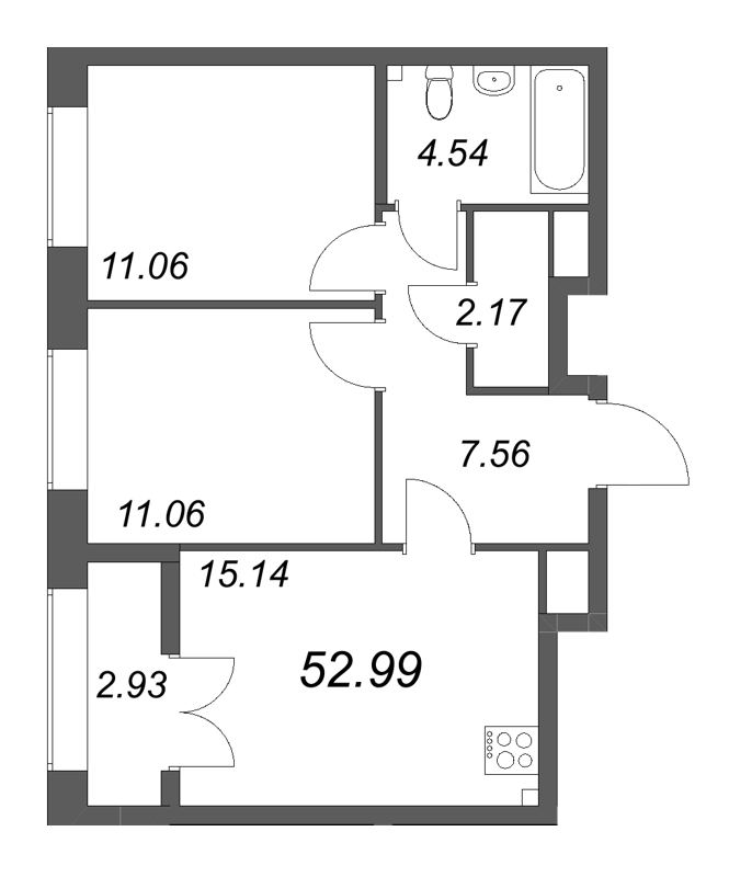 3 ккв (Евро) 53 м²
