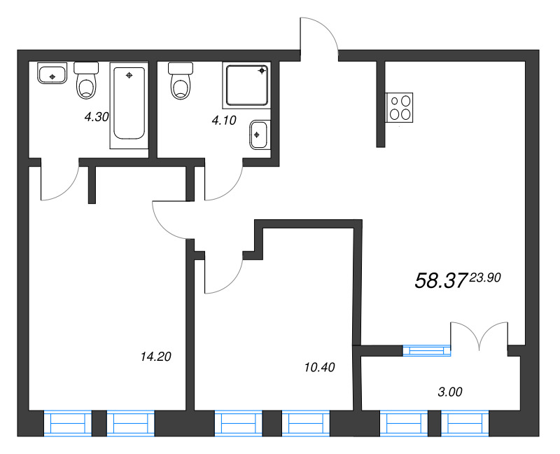3 ккв (Евро) 58,4 м²