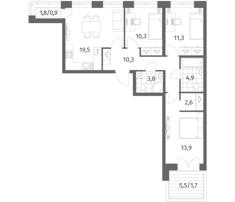 4 ккв (Евро) 79,1 м²