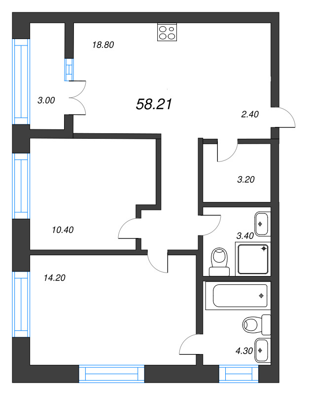 3 ккв (Евро) 58,2 м²