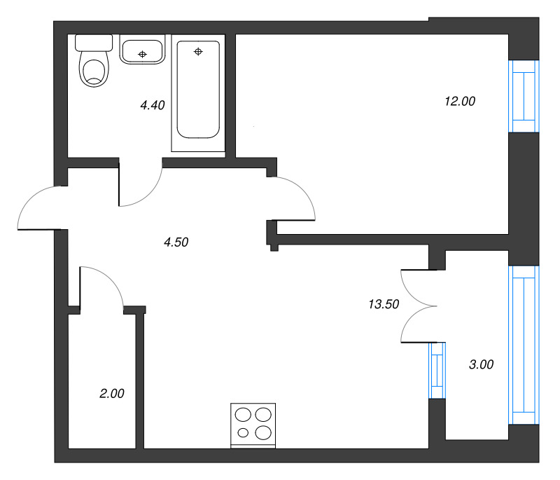 1 ккв 38 м²