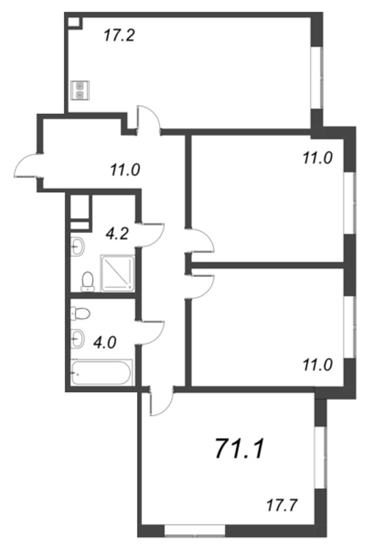 4 ккв (Евро) 71,1 м²