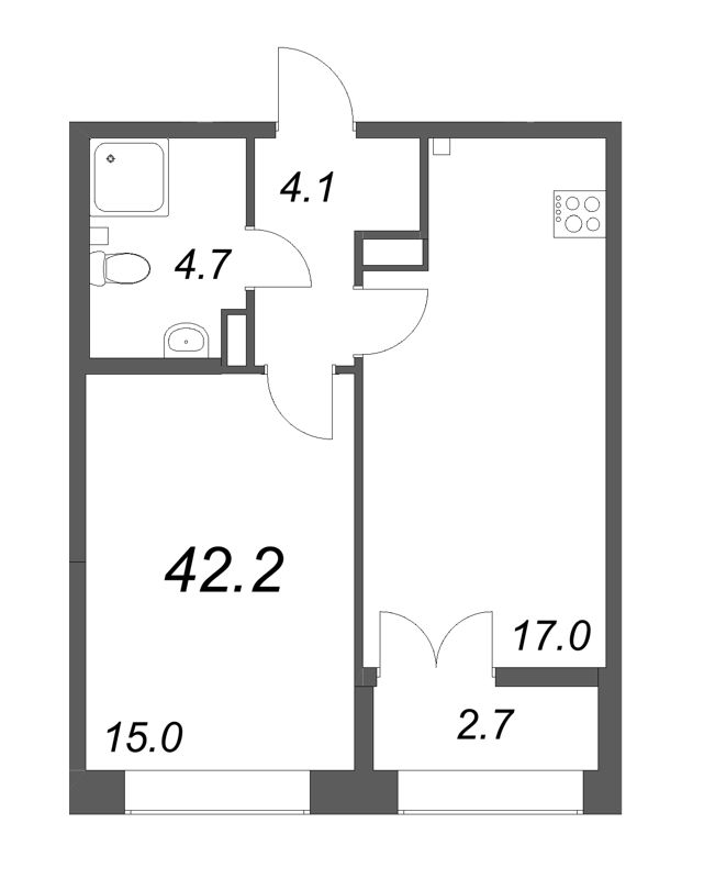 2 ккв (Евро) 42,1 м²