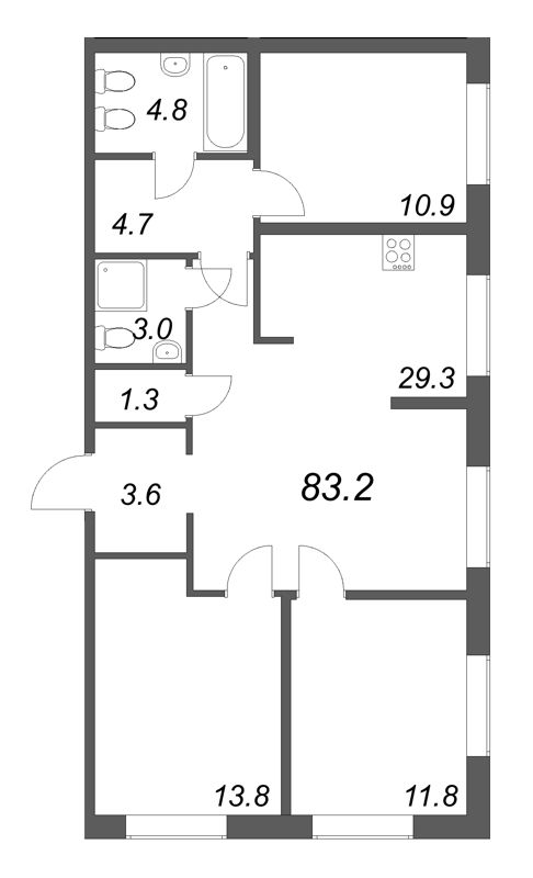 4 ккв (Евро) 83,2 м²