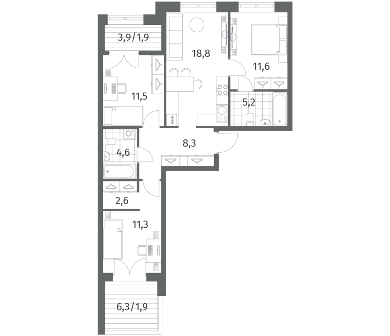 4 ккв (Евро) 77,7 м²