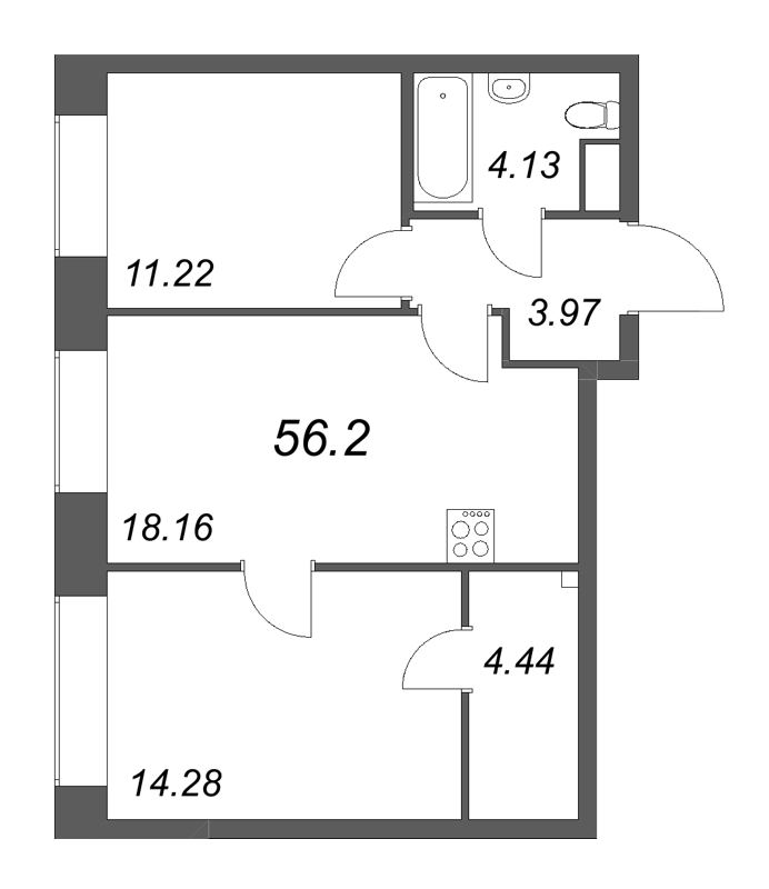 3 ккв (Евро) 56,2 м²