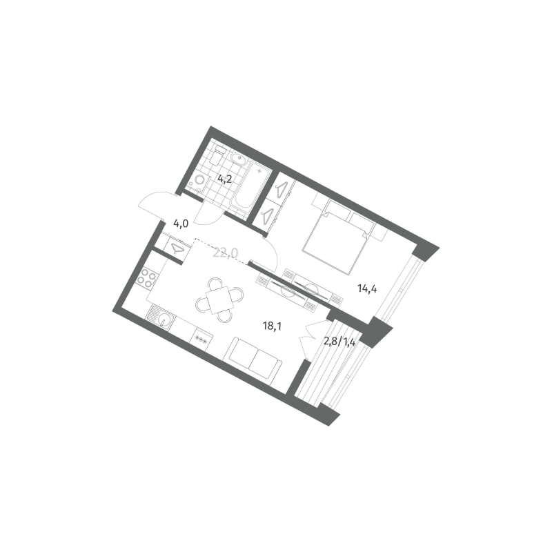 2 ккв (Евро) 42,1 м²
