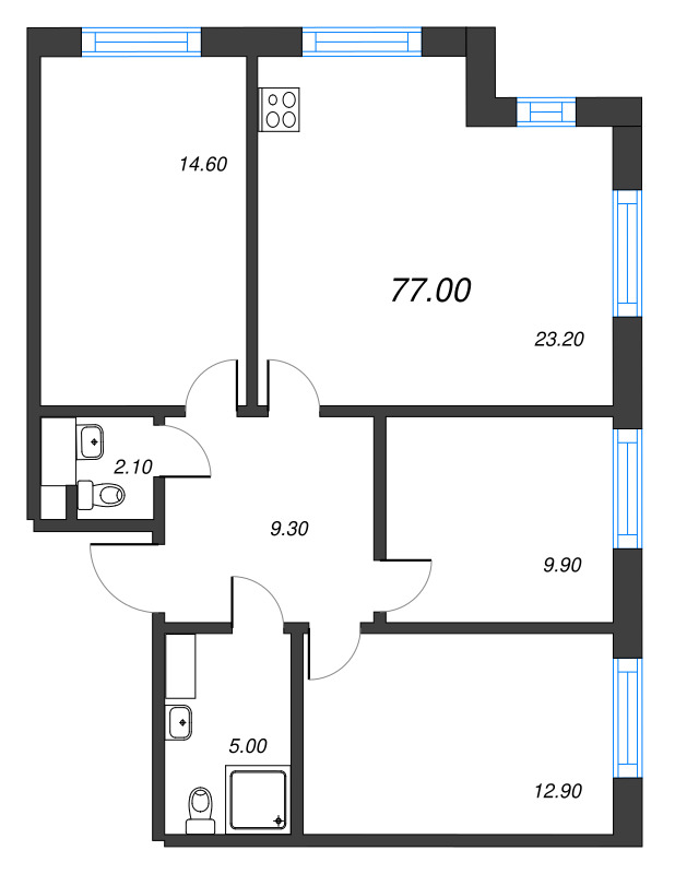 4 ккв (Евро) 77 м²