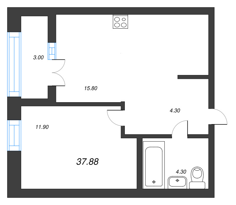 2 ккв (Евро) 37,9 м²