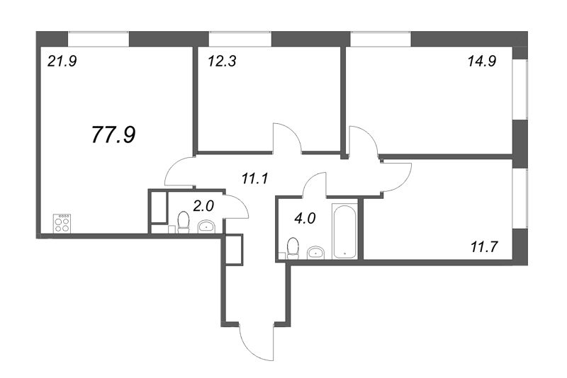 4 ккв (Евро) 77,9 м²