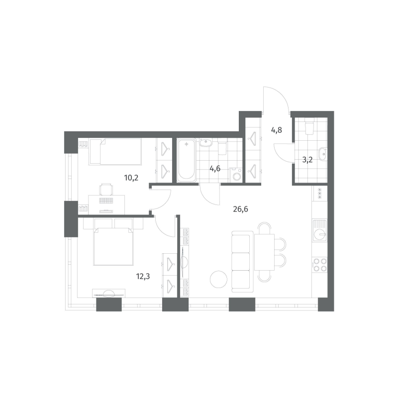 3 ккв (Евро) 61,8 м²