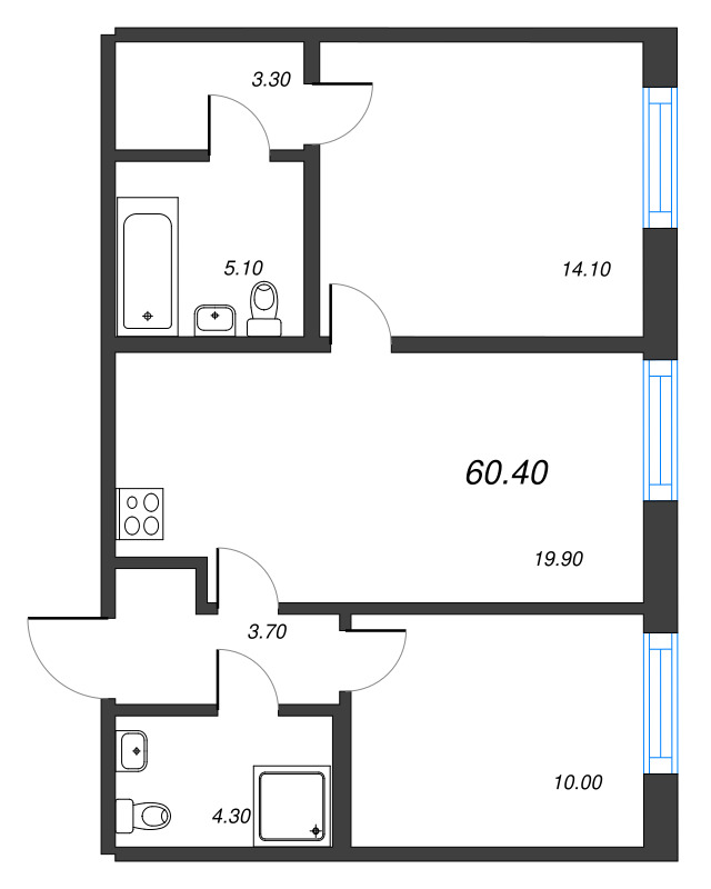 3 ккв (Евро) 60,4 м²