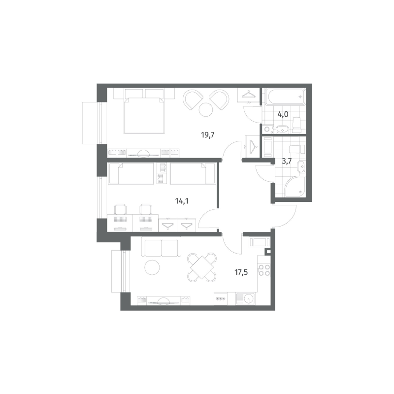 3 ккв (Евро) 65,8 м²