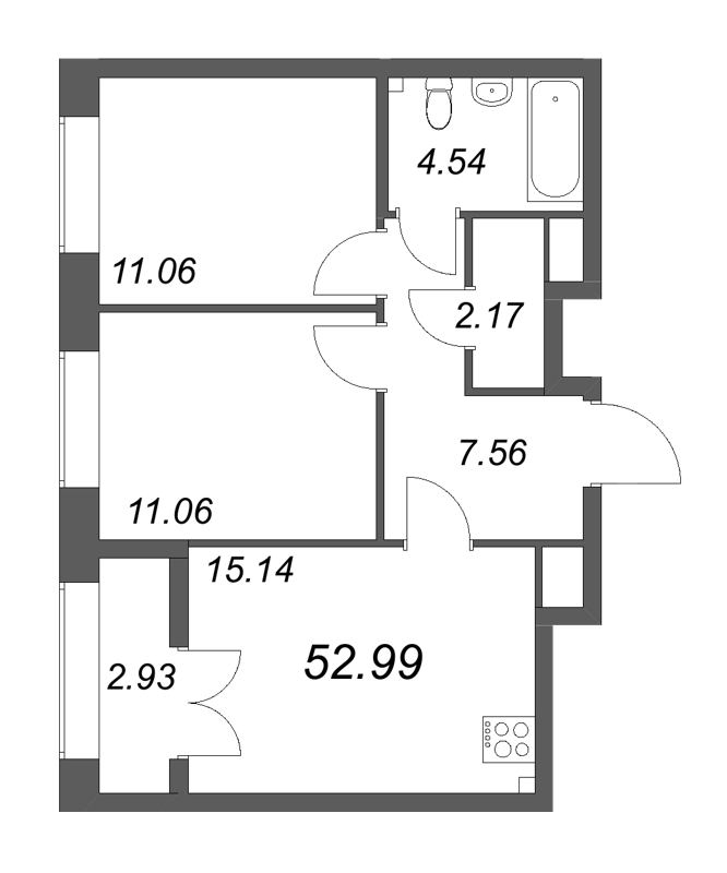 3 ккв (Евро) 53 м²