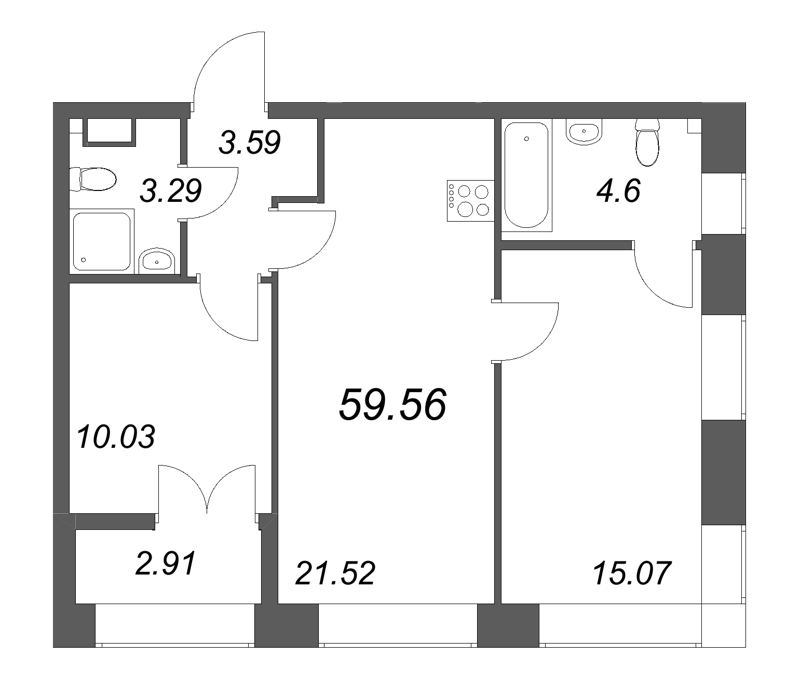 3 ккв (Евро) 59,6 м²