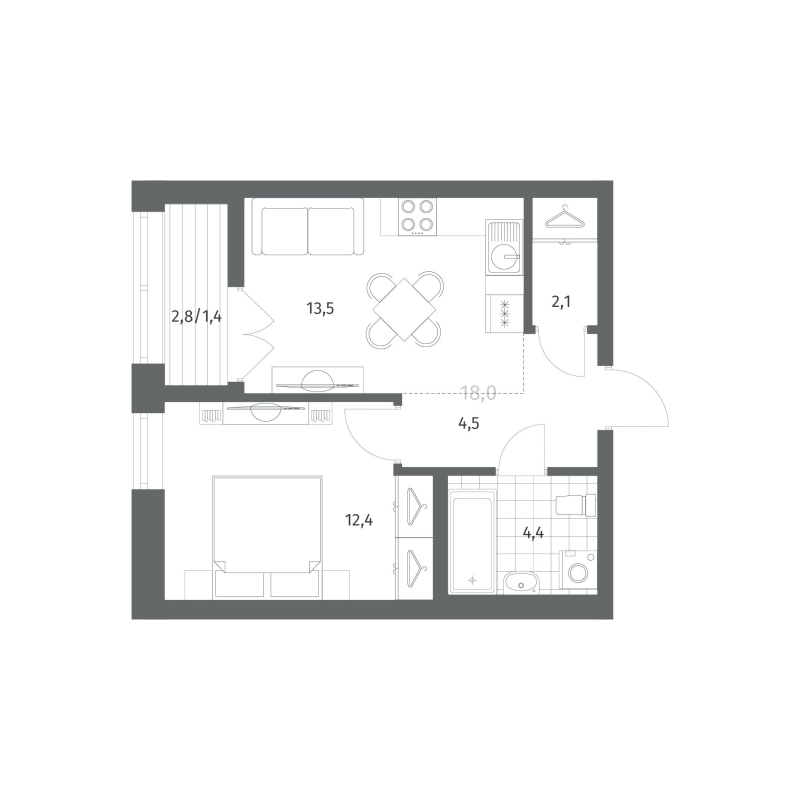 1 ккв 38,3 м²