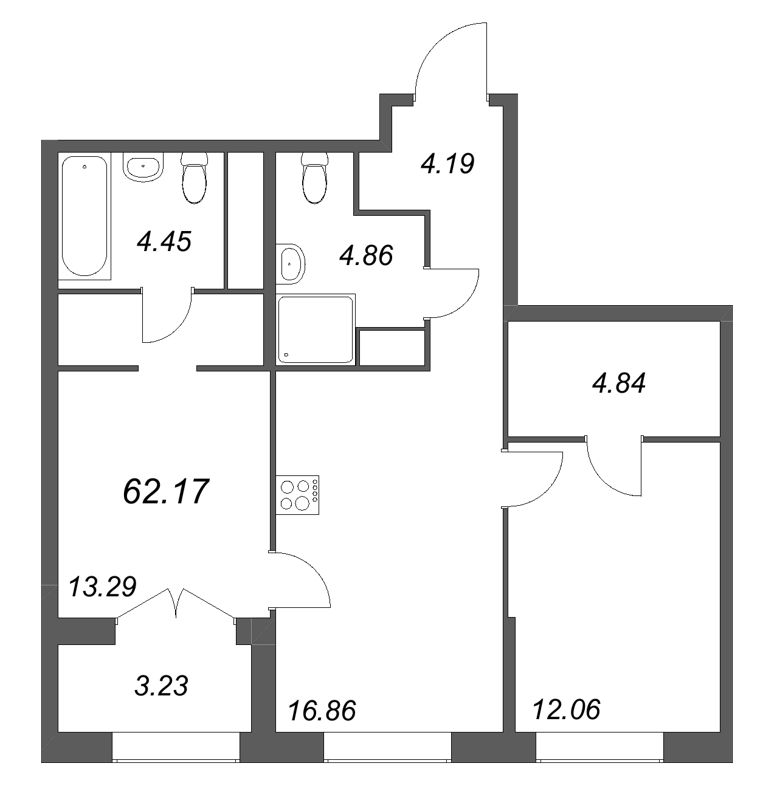 3 ккв (Евро) 62,5 м²