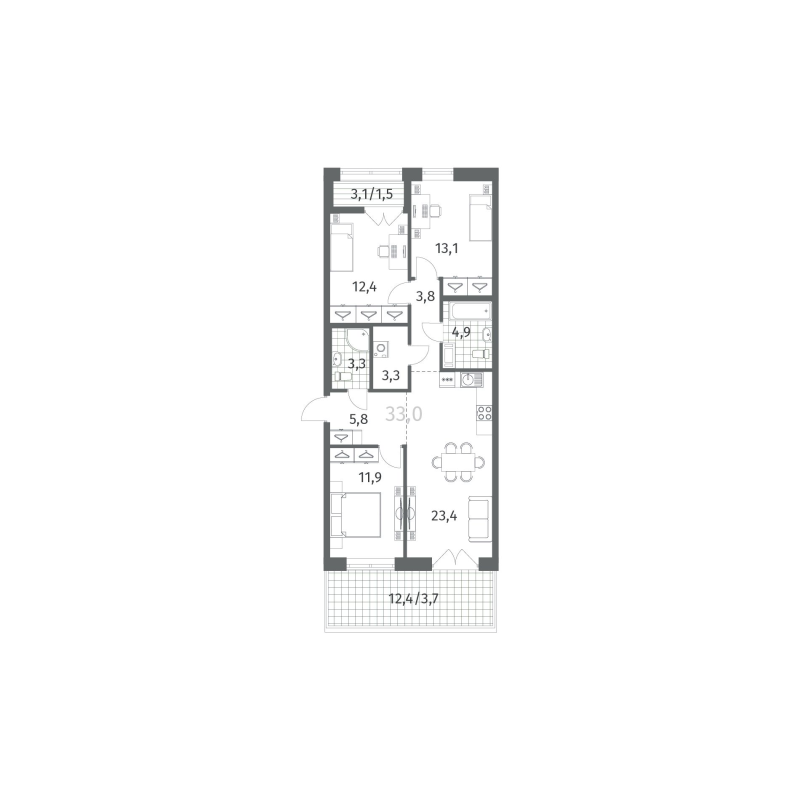 4 ккв (Евро) 87,3 м²