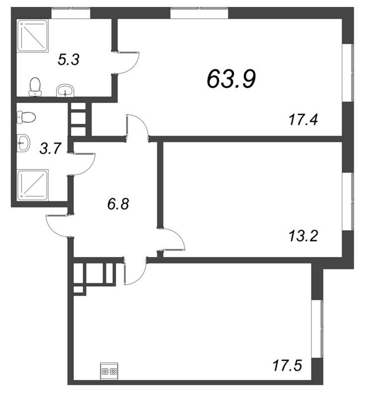 3 ккв (Евро) 63,9 м²