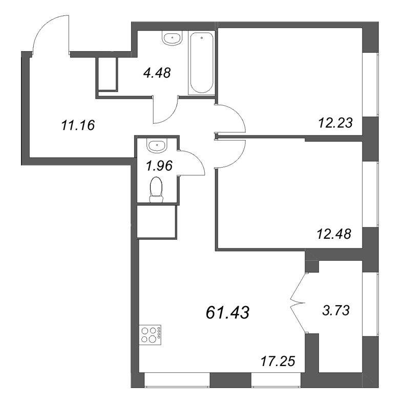 3 ккв (Евро) 61,7 м²